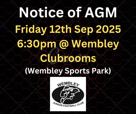 NOTICE OF AGM - Friday 12th September - 6:30pm @ Wembley Clubrooms